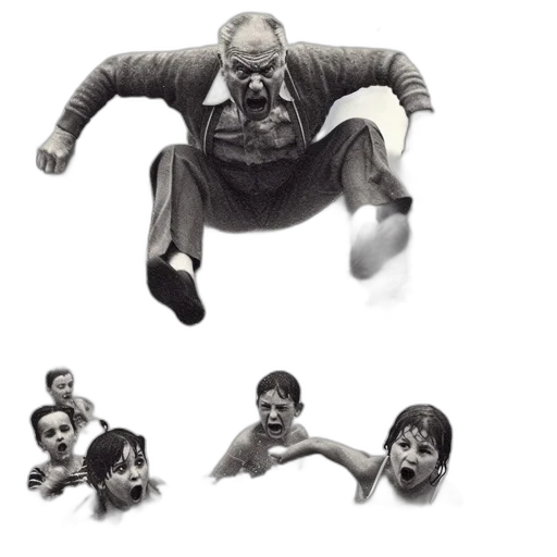 creature, mask, concept art, photorealistic, elderly, man, dives, into transparent PNG cut-out