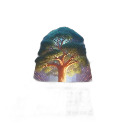 hat, crown, tree, umbrella, concept art, fantasy art, watercolor, 3d render transparent PNG cut-out