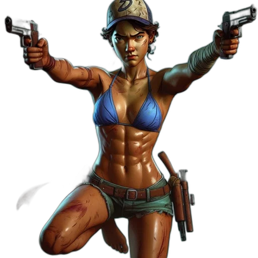 weapon, concept art, comic book art, pixel art, cyberpunk, woman, combat, stance transparent PNG cut-out