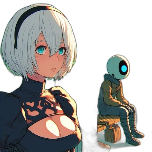 robot, mask, dress, creature, concept art, cyberpunk, pixel art, anime transparent PNG cut-out