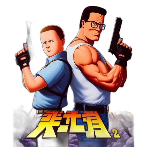 weapon, pixel art, concept art, comic book art, cartoon, fire, two, characters transparent PNG cut-out