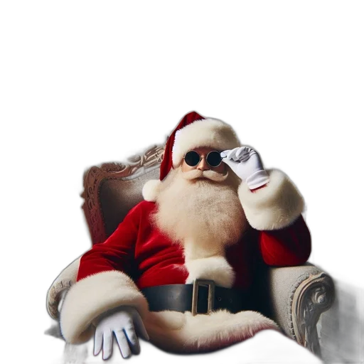 furniture, 3d render, photorealistic, santa, claus, relaxes, luxurious, white-and-gold transparent PNG cut-out