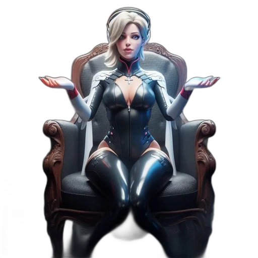 robot, dress, crown, furniture, concept art, comic book art, fantasy art, 3d render transparent PNG cut-out