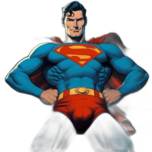 comic book art, concept art, cartoon, pixel art, illustration, features, superman, dynamic transparent PNG cut-out