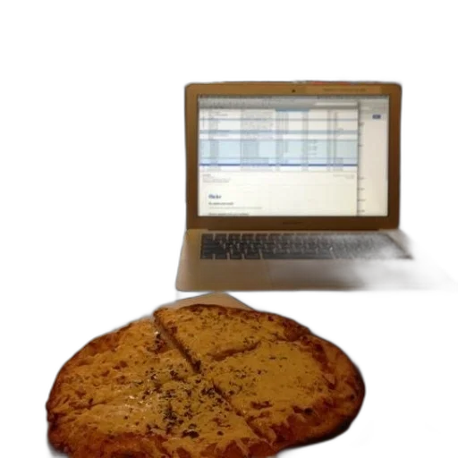 food, staff, laptop, displaying, spreadsheet, open, table, pizza transparent PNG cut-out