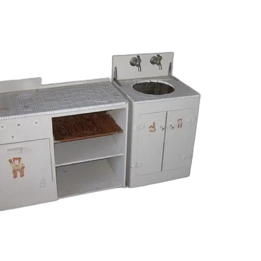 furniture, 3d render, small, white, kitchenette, sink, cabinets, counter transparent PNG cut-out