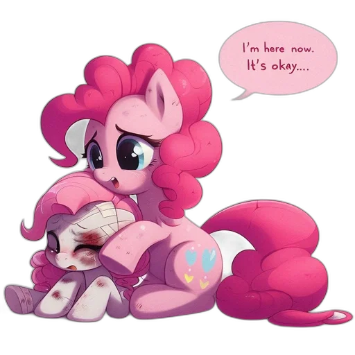 concept art, pixel art, fantasy art, watercolor, two, pink-hued, ponies, injured transparent PNG cut-out