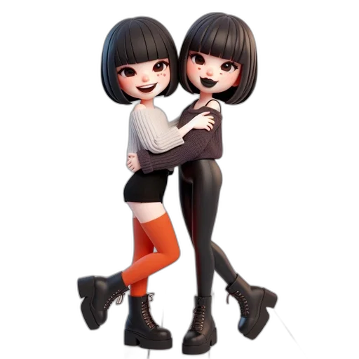 3d render, concept art, cartoon, anime, monochrome, dark, two, animated transparent PNG cut-out