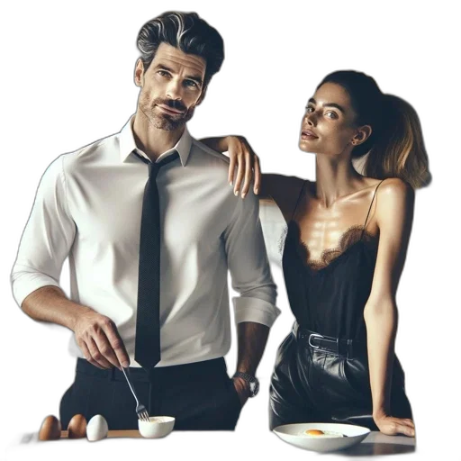 dress, concept art, photorealistic, watercolor, cartoon, fog, city street, couple transparent PNG cut-out