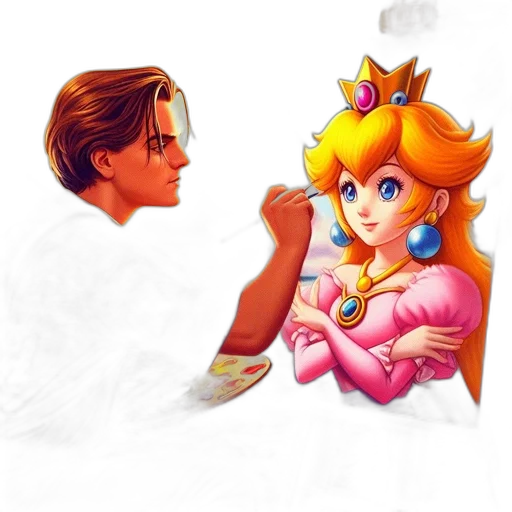 crown, weapon, face, dress, pixel art, vaporwave, concept art, 3d render transparent PNG cut-out