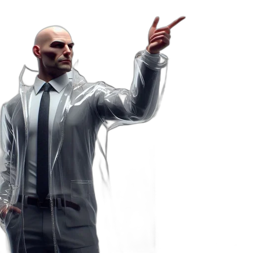 jacket, staff, concept art, cyberpunk, 3d render, photorealistic, man, suit transparent PNG cut-out