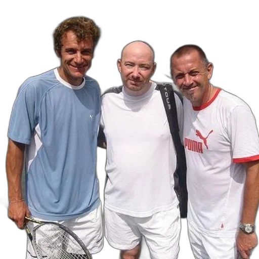staff, three, men, pose, picture, tennis, court, one transparent PNG cut-out
