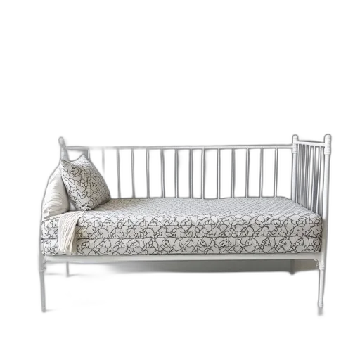 furniture, monochrome, white, metal, daybed, black, patterned, cushion transparent PNG cut-out