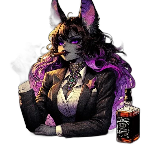 jacket, staff, fantasy art, cyberpunk, concept art, pixel art, dark, anthropomorphic transparent PNG cut-out
