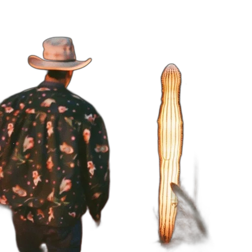 jacket, hat, weapon, sword, concept art, 3d render, photorealistic, vaporwave transparent PNG cut-out