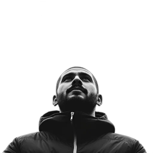 jacket, face, staff, mask, cyberpunk, photorealistic, concept art, 3d render transparent PNG cut-out