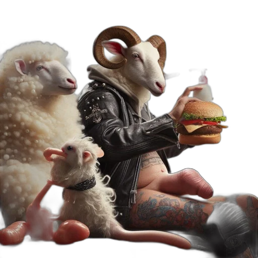 food, animal, concept art, 3d render, cyberpunk, fantasy art, inside, surreal transparent PNG cut-out