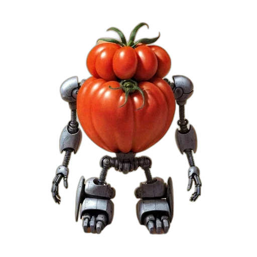 robot, food, creature, animal, 3d render, concept art, pixel art, tomato transparent PNG cut-out