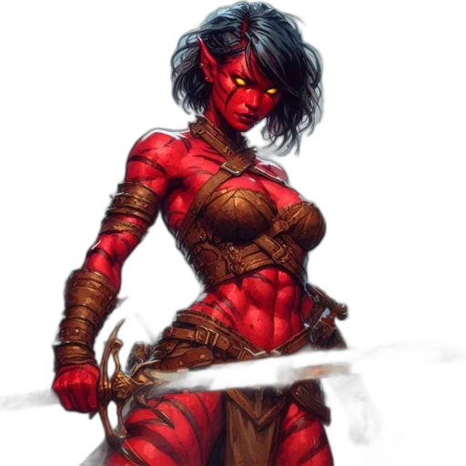 comic book art, fantasy art, concept art, pixel art, fire, red, armored, woman transparent PNG cut-out