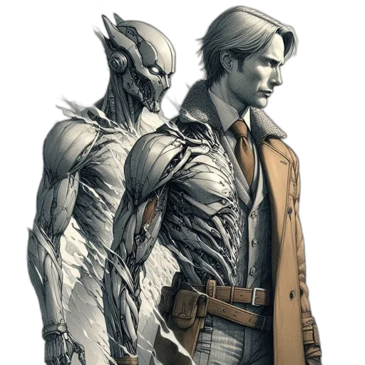 jacket, concept art, comic book art, fantasy art, cyberpunk, man, formal, wear transparent PNG cut-out