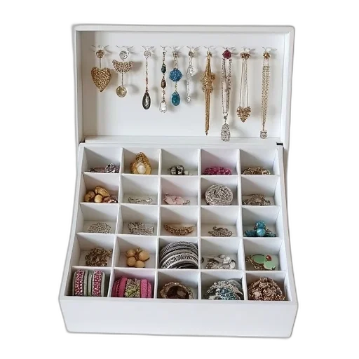 jewelry, furniture, pastel, white, organizer, filled, various, earrings transparent PNG cut-out