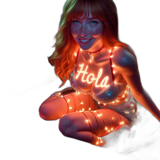 photorealistic, 3d render, concept art, pixel art, neon lights, fire, neon, woman transparent PNG cut-out