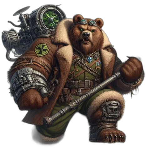fantasy art, concept art, pixel art, earth tones, anthropomorphic, bear, stands, amidst transparent PNG cut-out