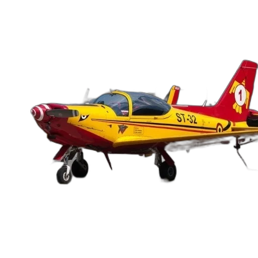 3d render, red, yellow, airplane, number, tail, parked, tarmac transparent PNG cut-out