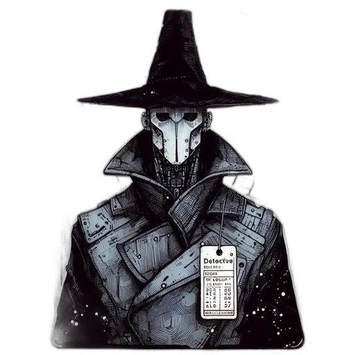 jacket, mask, hat, robot, concept art, comic book art, fantasy art, watercolor transparent PNG cut-out