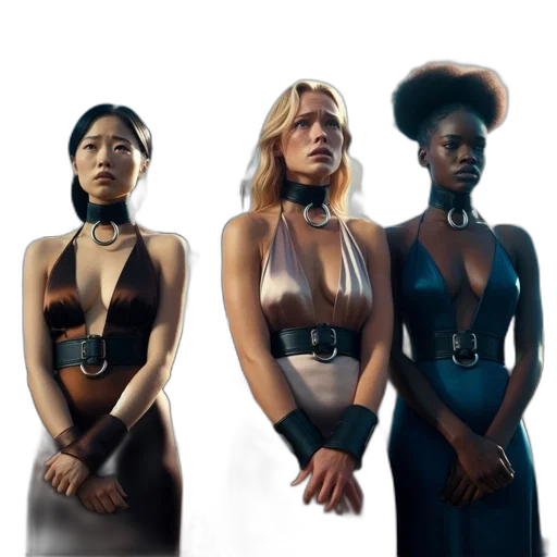 jewelry, dress, concept art, dark, three, women, wearing, unique transparent PNG cut-out