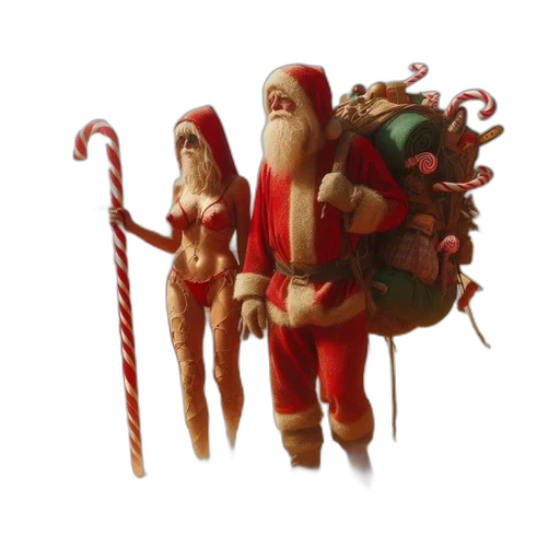 concept art, 3d render, fantasy art, two, individuals, dressed, santa, claus transparent PNG cut-out