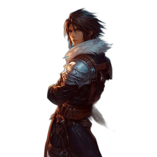 sword, jacket, dragon, staff, concept art, fantasy art, photorealistic, pixel art transparent PNG cut-out