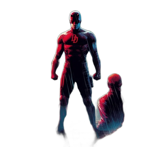 comic book art, concept art, 3d render, pixel art, red, dark, night, cityscape transparent PNG cut-out