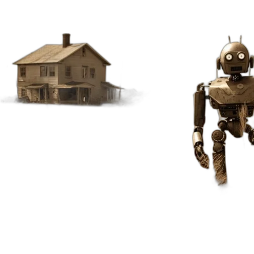 robot, concept art, 3d render, pixel art, earth tones, stands, amidst, golden transparent PNG cut-out