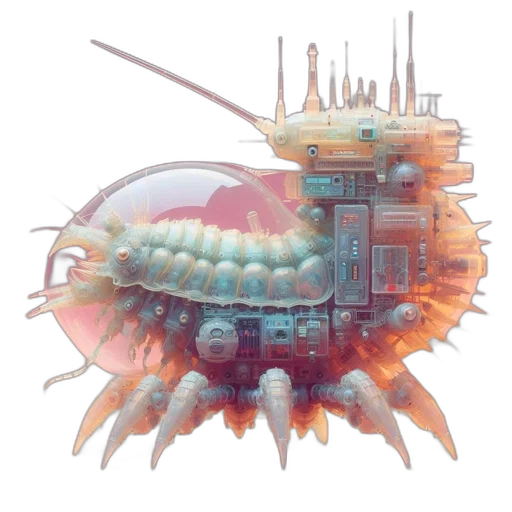 robot, crown, weapon, creature, concept art, cyberpunk, 3d render, vaporwave transparent PNG cut-out