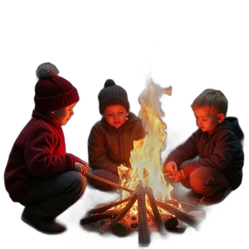 jacket, 3d render, concept art, photorealistic, fire, snow, kids, roasting transparent PNG cut-out