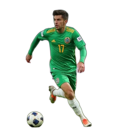 photorealistic, pixel art, soccer, player, green, jersey, number, motion transparent PNG cut-out