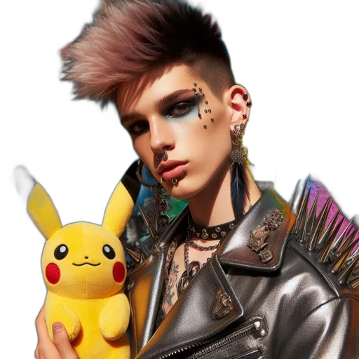 cyberpunk, photorealistic, fantasy art, cartoon, person, punk-inspired, appearance, featuring transparent PNG cut-out
