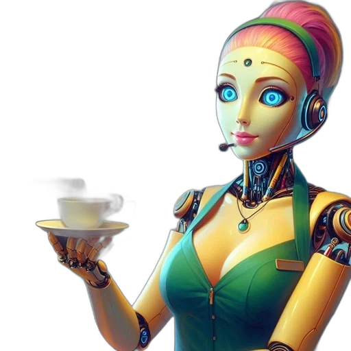 robot, staff, face, concept art, 3d render, fantasy art, pixel art, golden transparent PNG cut-out
