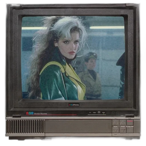 jacket, robot, weapon, hair, vaporwave, cyberpunk, neon lights, fire transparent PNG cut-out