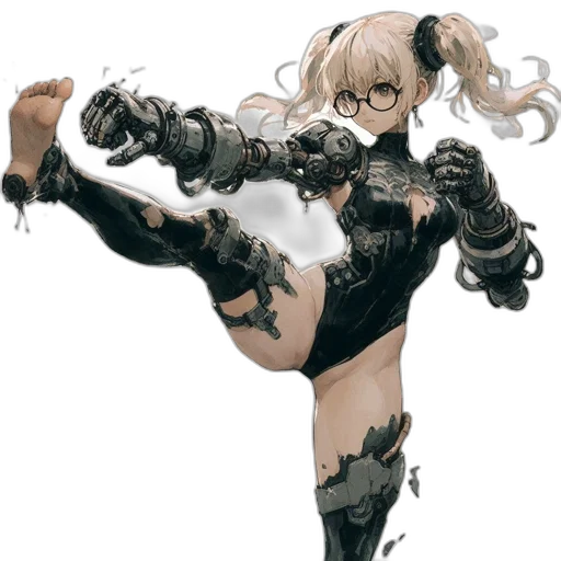 weapon, dress, robot, concept art, fantasy art, anime, comic book art, monochrome transparent PNG cut-out