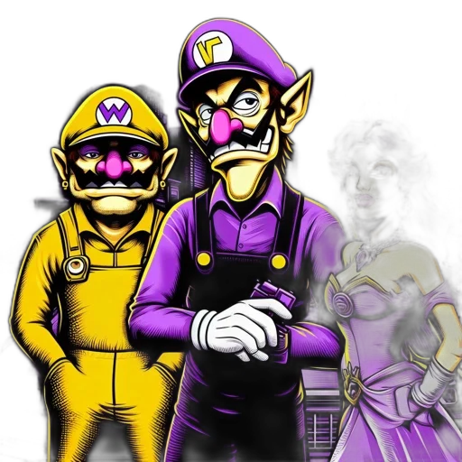 mask, concept art, comic book art, pixel art, fantasy art, three, characters, mario transparent PNG cut-out