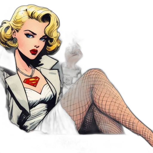 comic book art, concept art, cartoon, pixel art, fire, woman, wearing, superman transparent PNG cut-out