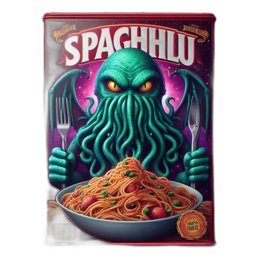 food, creature, concept art, comic book art, pixel art, imaginative, spaghetti, package transparent PNG cut-out
