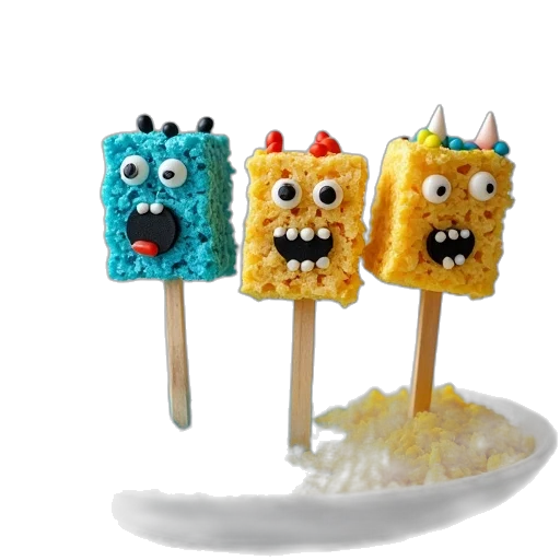food, 3d render, concept art, rice, krispy, treats, decorated, monsters transparent PNG cut-out