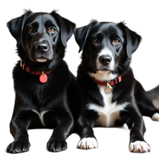 animal, photorealistic, 3d render, oil painting, two, black, dogs, white transparent PNG cut-out