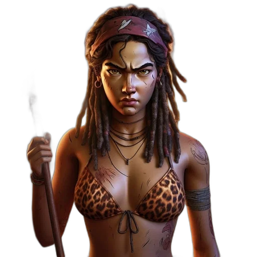 jewelry, staff, fantasy art, concept art, comic book art, pixel art, intense, barefoot transparent PNG cut-out
