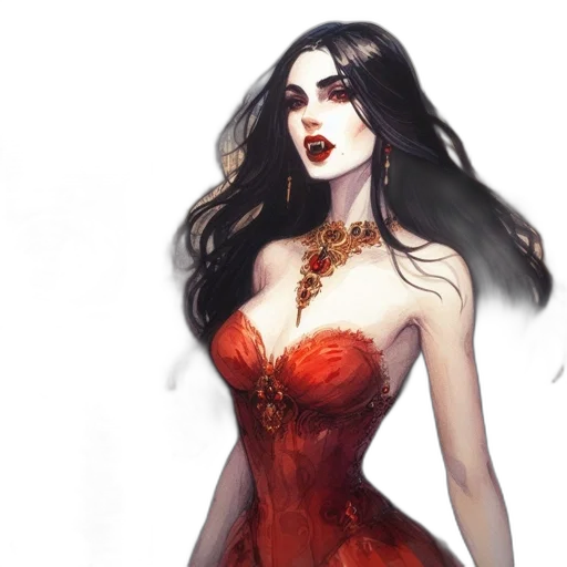 dress, fantasy art, concept art, comic book art, photorealistic, red, dark, illustrated transparent PNG cut-out