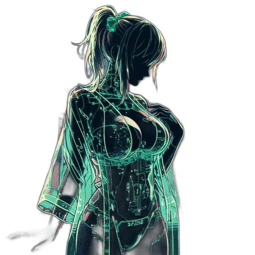 dress, jacket, robot, cyberpunk, concept art, pixel art, comic book art, neon lights transparent PNG cut-out