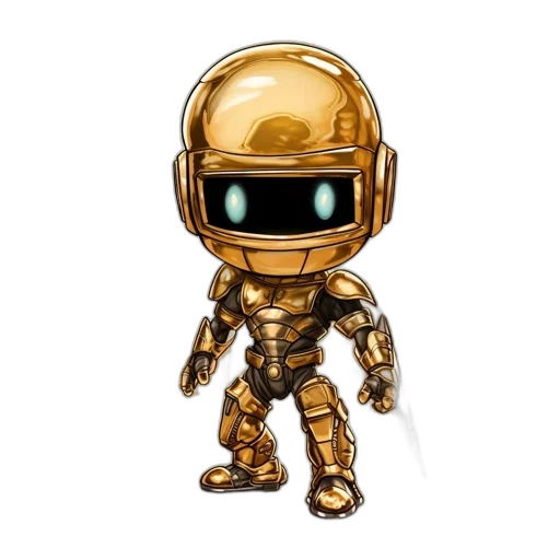robot, concept art, 3d render, pixel art, comic book art, golden, standing, amidst transparent PNG cut-out